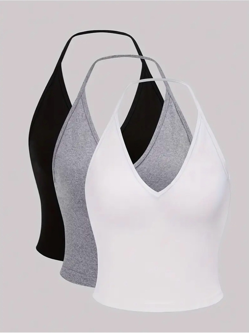 10 pack variety styled V-Neck Halter Crop Tops - White, Gray, Black, Red, Blue